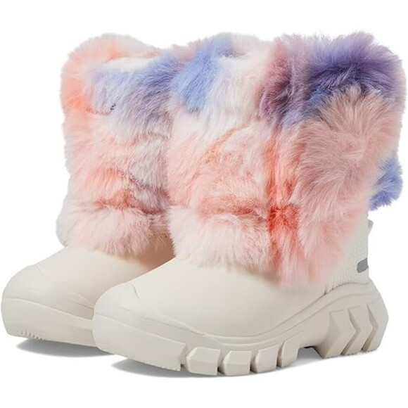 Hunter Other - Hunter Intrepid Rainbow Snow Boot Kids US 5 White Multi Faux Fur Pull On JOBB355